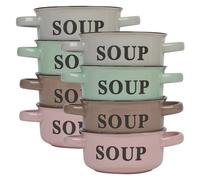 URBNLIVING Stoneware Ceramic Soup & Cereal Bowls with Handles - 500ml - Pink Grey Green Brown - Microwave & Dishwasher Safe - Set of 4 or 8 Stackable Serving Dishes