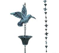 8.5FT Rain Chain, Hummingbird and Cup Rain Chains, Rainwater Diverter Catcher Chain Fits for Garden Downspout Gutters(Blue)