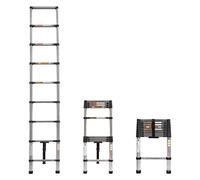 8.5ft Telescopic Ladder Extension Ladder with Stainless Steel,Multi Purpose Loft Ladder Collapsible Retraction Ladder Portable Folding Ladder Adjustable Height 330lbs Capacity with EN131,9 Steps