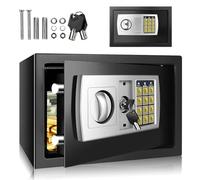 8.5L Electronic Digital Safe Box, Fireproof Security Box Home Office Money Cash Jewelry Steel Safety Box with 2 keys, Wall Mounted Mini Safe for Home Office Hotel, Black, 31 x 20 x 20 cm