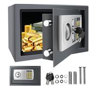 8.5L Electronic Digital Safe Box, Fireproof Security Box Home Office Money Cash Jewelry Steel Safety Box with 2 keys, Wall Mounted Mini Safe for Home Office Hotel, Grey, 31 x 20 x 20 cm