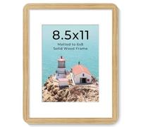 8.5x11in Solid Oak Wood Picture Frame with Round Corner & HD Plexiglass | Photo Frame with mat for 6x8in, Hanging Hardware Included, for Wall & Tabletop