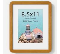 8.5x11in Solid Teak Wood Picture Frame with Round Corner & HD Plexiglass | Photo Frame with mat for 6x8in, Hanging Hardware Included, for Wall & Tabletop