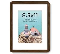 8.5x11in Solid Walnut Wood Picture Frame with Round Corner & HD Plexiglass | Photo Frame with mat for 6x8in, Hanging Hardware Included, for Wall & Tabletop