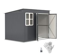 8.5x6ft Metal Garden Shed Foundation Kit Lockable Tool Storage House Grey