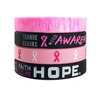 8/6/4pcs Breast Cancer Awareness Silicone Bracelets Wristbands Handmade Pink Ribbon Rubber Letter Bracelet Charm for Women Cancer Survivors Hope Faith Courage Comfort Gifts Recovery Supplies Jewelry