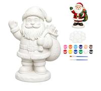 8.6in Christmas Ceramic Ornaments DIY Crafts,Unpainted Ceramic Set, Santa Snowman Tree Designs, Paints Brushes Palette, Ideal Gift for Holiday DIY Projects Adults