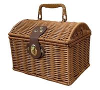 8×6in Wicker Basket with Lid & Handle Rattan Storage Woven Suitcase for Wedding Party Travel Photography Props