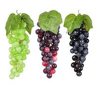8.7 Inches Artificial Grapes Cluster Rubber Frosted Grape Bundles Fake Decorative Grapes Bunches for Vintage Wedding Favor Fruit Wine Decor Faux Fruit Props Home Decoration(Green&Purplpe-2Pack)