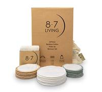 8.7 LIVING 23PC Bamboo Cotton Reusable MakeUp Remover Pads+Headband Set| Bamboo Spa Makeup Headband+21 Ultra Soft Bamboo Makeup Remover Pads+Cotton Washbag|21 Sustainable Washable Reusable Cotton Pads