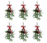 8.7in Hanging Mistletoe, Artificial Mistletoe Hanging Kissing Ball Ornaments with Bow and Berries, Christmas Mistletoe Swags for Christmas Tree Ornament Party Decor