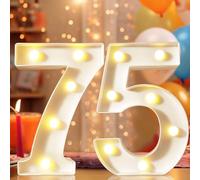 8.8" Decorative LED Light Up Marquee Numbers for 75th Birthday Decorations, Lighted Number Sign for Party Night Lights Wedding Anniversary Home Wall Decor, White 75