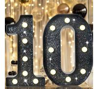 8.8" Decorative LED Light Up Numbers, Glitter Marquee Number Sign for 10th Birthday Party Wedding Backdrop Home Bar Wall Decoration, Black Number 10