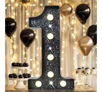 8.8" Decorative LED Light Up Numbers, Glitter Marquee Number Sign for 1st Birthday Party Wedding Backdrop Home Bar Wall Decoration, Black Number 1