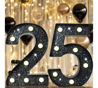 8.8" Decorative LED Light Up Numbers, Glitter Marquee Number Sign for 25th Birthday Party Wedding Backdrop Home Bar Wall Decoration, Black Number 25