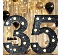 8.8" Decorative LED Light Up Numbers, Glitter Marquee Number Sign for 35th Birthday Party Wedding Backdrop Home Bar Wall Decoration, Black Number 35