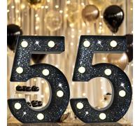 8.8" Decorative LED Light Up Numbers, Glitter Marquee Number Sign for 55th Birthday Party Wedding Backdrop Home Bar Wall Decoration, Black Number 55