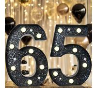 8.8" Decorative LED Light Up Numbers, Glitter Marquee Number Sign for 65th Birthday Party Wedding Backdrop Home Bar Wall Decoration, Black Number 65