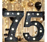 8.8" Decorative LED Light Up Numbers, Glitter Marquee Number Sign for 75th Birthday Party Wedding Backdrop Home Bar Wall Decoration, Black Number 75