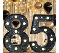 8.8" Decorative LED Light Up Numbers, Glitter Marquee Number Sign for 85th Birthday Party Wedding Backdrop Home Bar Wall Decoration, Black Number 85