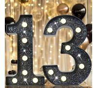 8.8"Decorative LED Light up Numbers, Glitter Marquee Numbers Lights for 13th Birthday Decorations, Shiny Lighted Number Sign for Birthday Party Wedding Anniversary Home Decor, Glitter Black 13