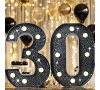 8.8" Decorative LED Light Up Numbers, Glitter Marquee Numbers Lights for 30th Birthday Decorations, Shiny Lighted Number Sign for Birthday Party Wedding Anniversary Home Decor, Glitter Black 30