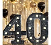 8.8" Decorative LED Light Up Numbers, Glitter Marquee Numbers Lights for 40th Birthday Decorations, Shiny Lighted Number Sign for Birthday Party Wedding Anniversary Home Decor, Glitter Black 40