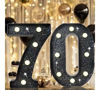 8.8" Decorative LED Light Up Numbers, Glitter Marquee Numbers Lights for 70th Birthday Decorations, Shiny Lighted Number Sign for Birthday Party Wedding Anniversary Home Decor, Glitter Black 70