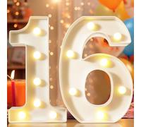 8.8" Decorative LED Light Up Numbers, Marquee Numbers Lights for 16th Birthday Decorations, Lighted Number Sign for Birthday Party Night Lights Anniversary Backdrop Home Decor, White Number 16