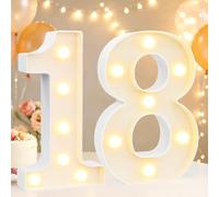 8.8" Decorative LED Light Up Numbers, Marquee Numbers Lights for 18th Birthday Decorations, Lighted Number Sign for Birthday Party Night Lights Anniversary Backdrop Home Decor, White Number 18