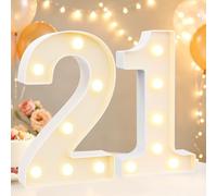 8.8" Decorative LED Light Up Numbers, Marquee Numbers Lights for 21st Birthday Decorations, Lighted Number Sign for Birthday Party Night Lights Anniversary Backdrop Home Decor, White Number 21