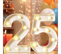 8.8" Decorative LED Light Up Numbers, Marquee Numbers Lights for 25th Birthday Decorations, Lighted Number Sign for Birthday Party Night Lights Wedding Anniversary Home Wall Decor, White Number 25