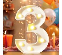 8.8" Decorative LED Light Up Numbers, Marquee Numbers Lights for 3rd Birthday Decorations, Lighted Number Sign for Birthday Party Night Lights Wedding Anniversary Home Wall Decor, White Number 3