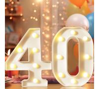 8.8" Decorative LED Light Up Numbers, Marquee Numbers Lights for 40th Birthday Decorations, Lighted Number Sign for Birthday Party Night Lights Anniversary Backdrop Home Decor, White Number 40