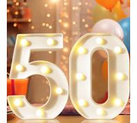 8.8" Decorative LED Light Up Numbers, Marquee Numbers Lights for 50th Birthday Decorations, Lighted Number Sign for Birthday Party Night Lights Anniversary Backdrop Home Decor, White Number 50