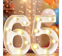 8.8" Decorative LED Light Up Numbers, Marquee Numbers Lights for 65th Birthday Decorations, Lighted Number Sign for Birthday Party Night Lights Wedding Anniversary Home Wall Decor, White Number 65