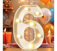 8.8" Decorative LED Light Up Numbers, Marquee Numbers Lights for 6th Birthday Decorations, Lighted Number Sign for Birthday Party Night Lights Wedding Anniversary Home Wall Decor, White Number 6