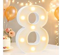 8.8" Decorative LED Light Up Numbers, Marquee Numbers Lights for 8th Birthday Decorations, Lighted Number Sign for Birthday Party Night Lights Wedding Anniversary Home Wall Decor, White Number 8