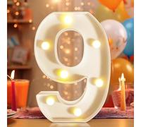 8.8" Decorative LED Light Up Numbers, Marquee Numbers Lights for 9th Birthday Decorations, Lighted Number Sign for Birthday Party Night Lights Wedding Anniversary Home Wall Decor, White Number 9