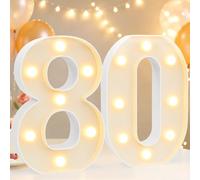 8.8" Decorative Light Up Numbers, 80th Birthday Decorations for Women Men, White Marquee Lighted Number Sign for Her Him Birthday Party Christmas Wedding Anniversary Wall Table Decor, Number 80