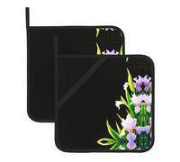 8 * 8 Inch Washable Pot Holder Set, Iris Flowers in Full Bloom Heat Resistant Pot Holder Set of 2, Cooking Oven Grill Mat Accessories