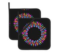 8 * 8 Inch Washable Pot Holder Set, Psychedelic neon Circle Heat Resistant Pot Holder Set of 2, Cooking Oven Grill Mat Accessories