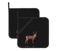 8 * 8 Inch Washable Pot Holder Set, Red Deer Looking Back Heat Resistant Pot Holder Set of 2, Cooking Oven Grill Mat Accessories