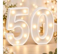 8.86 Inch LED Warm White Light Up Number for 50th Birthday Decoration | Rear Hanging Slot and Flat Base Support Shelf, Bedroom, Photo-Area and Celebration Setups Without a Nearby Mains Socket.