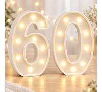 8.86 Inch LED Warm White Light Up Number for 60th Birthday Decoration | Rear Hanging Slot and Flat Base Support Shelf, Bedroom, Photo-Area and Celebration Setups Without a Nearby Mains Socket.