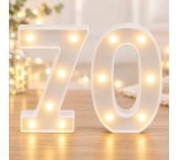 8.86 Inch LED Warm White Light Up Number for 70th Birthday Decoration | Rear Hanging Slot and Flat Base Support Shelf, Bedroom, Photo-Area and Celebration Setups Without a Nearby Mains Socket.
