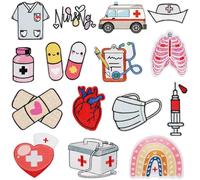 8|9|15 PCS Embroidered Patch Iron on Patches Badge Appliques Kit Sew on Repair Patches DIY Clothes Stickers Custom Badges for Dress Jeans Jackets Hats Shoes Backpacks Repair Decor (White 15PCS)