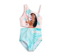 Disney Moana Girls Pink and Turquoise 1 Piece Swimming Costume | Best Friends Floral Wave Design Swimwear | Sleeveless Asymmetrical Beachwear - 8-9 Years