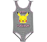 (8-9 Years) Pokemon Pikachu Swimsuit For Girls | Black & White Kid's Pikachu Swimming Costume | Children's Swimwear Suit with Bow Straps | Gamer Gift