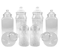 8 Assorted Empty Retro Plastic Sweet Jars for Candy Buffet - Just add sweets (Clear Bobble Lid)